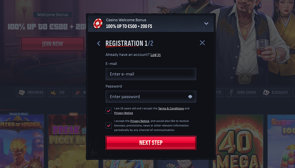 Mafiacasino Registrierung – Konto eröffnen mit E-Mail, Passwort und KYC-Verifizierung